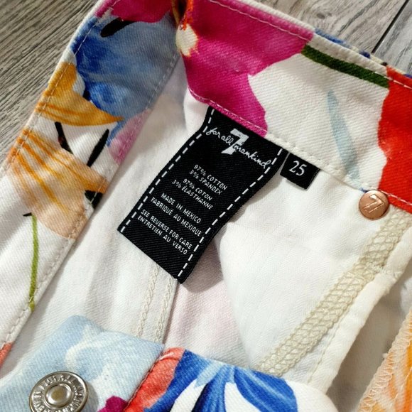 7 for all Mankind Jeans 25 White Floral Slim Skinny Stretch Dress Casual Pants - Picture 7 of 12